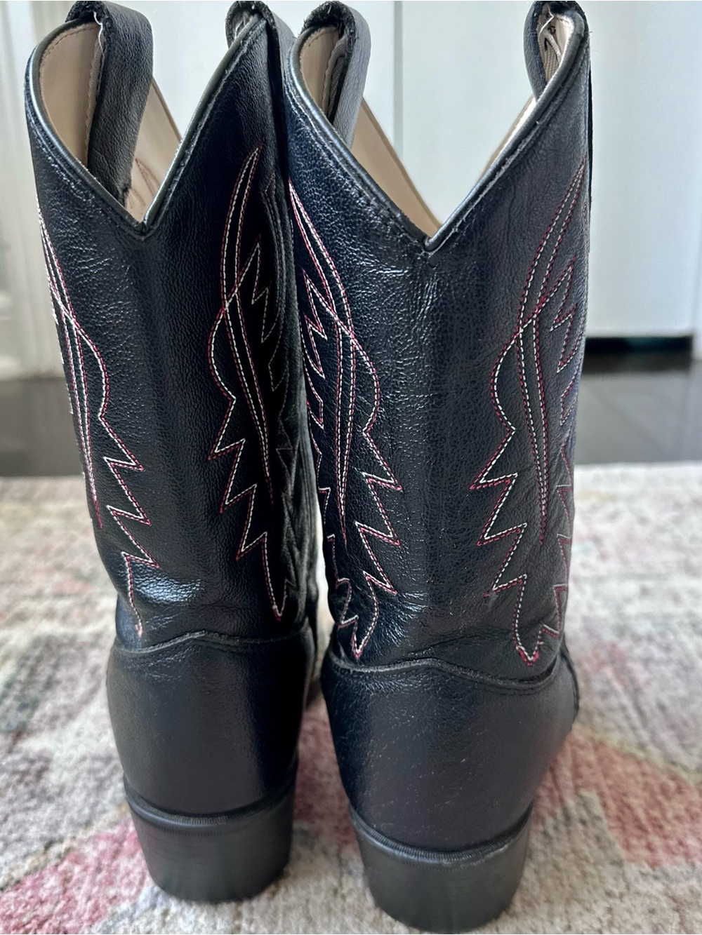 Kid’s Black Leather Cody James Cowboy Boots with Red Stitching - Picture 5 of 7